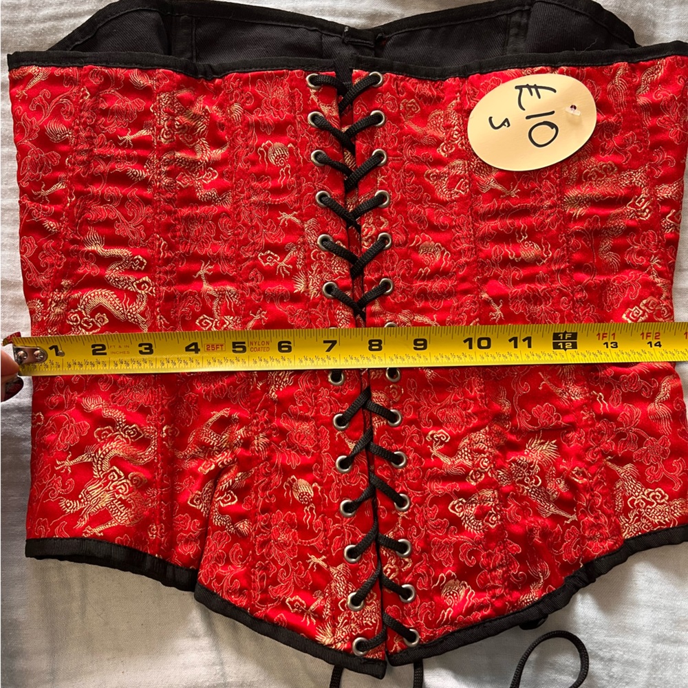Vintage 1999 Victoria's Secret red and gold dragon silk blend Corset - Picture 3 of 6